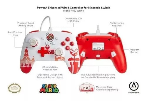 Controle Powera Com Fio Nintendo Switch Mario Red/white Cor Mario - Big House Variedades