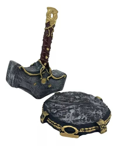 Martelo Thor God Of War Ragnarök C/ Base Resina 18cm